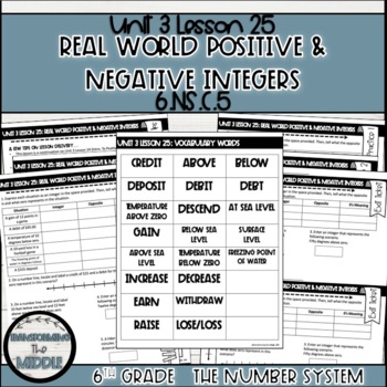 Preview of Real World Positive and Negative Integers Lesson | 6th Grade Math CCSS Aligned