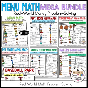 Preview of Menu Math Money Problem Solving: Real World Mega Bundle Add, Subtract, Multiply