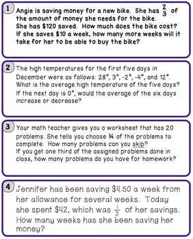 Rational Number Real-World Word Problems - Stations Activity (7.NS.3)