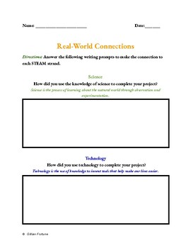 Preview of Real-World STEAM Connection Worksheet