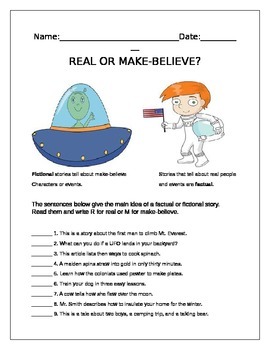 Real Or Make Believe By Becky Mae Morgan Teachers Pay Teachers