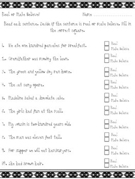 Real Or Make Believe Practice Worksheet By Miss B S Bookcase Tpt