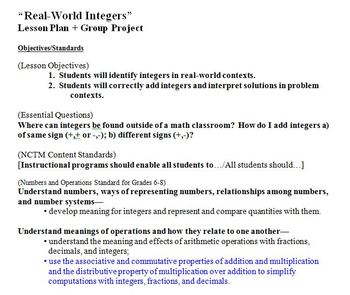 Preview of Real-world Integers Lesson + Project