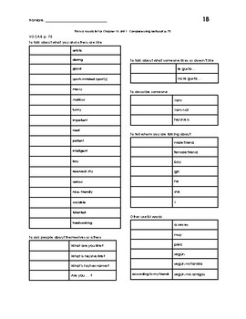 Preview of Realidades 1 1B Adjectives Vocab & Grammar Guided Notes (Cloze) Spanish 1