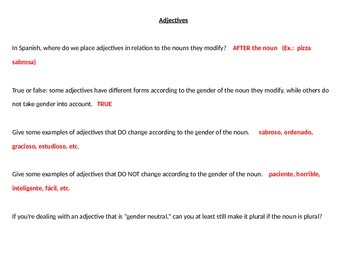 Preview of Realidades 1, Chapter 3B Grammar PowerPoint (adjectives, ser, and hacer)