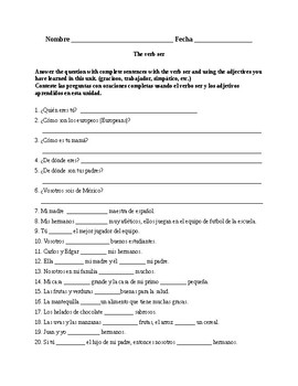 Realidades 1 Chapter 3b Ser Worksheets Teaching Resources Tpt