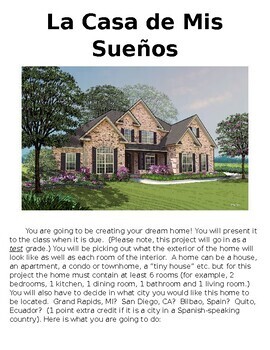 Preview of Dream House Project in Spanish Realidades 1 Chapter 6