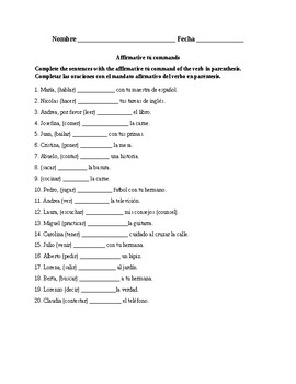 Realidades 1 Chapter 6b Affirmative Tu Commands Quiz Activity By Ole Azul