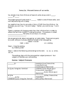 Preview of EDITABLE Realidades 1 I Tema 2A 2 ALL ABOUT -AR VERBS present tense regular