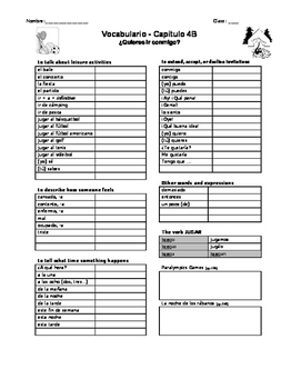 Realidades 1 Vocabulary List Chapter 4b By Anna Neale Tpt