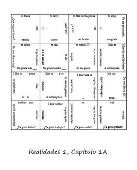 Preview of Realidades / Auténtico 1A Review Puzzle (Spanish 1)