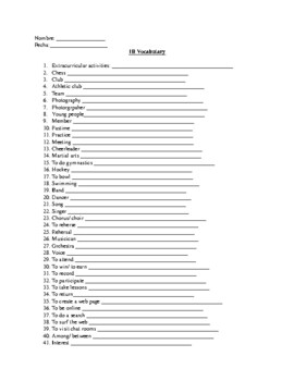 Preview of Realidades 2 1B Vocab fill in the blanks worksheet