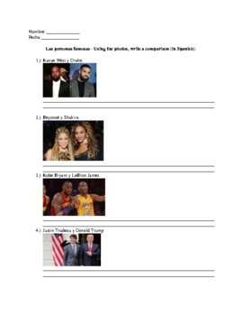 Preview of Realidades 2 1B- making comparisons between celebs worksheet