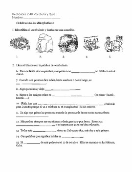 Realidades 2 4b Vocabulary Worksheets Teaching Resources Tpt