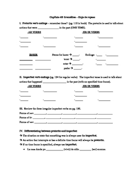 Preview of Realidades 2 Cap 4B grammar review - preterite vs. imperfect + reciprocals