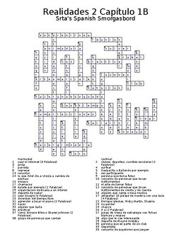 Realidades 2 Vocabulary Crossword Capitulo 1 By Srta S Spanish Smorgasbord