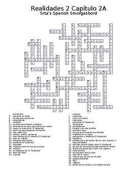 Realidades 2 Vocabulary Crossword Capitulo 2 By Srta S Spanish Smorgasbord