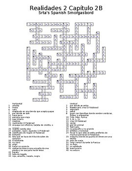 Realidades 2 Vocabulary Crossword Capitulo 2 By Srta S Spanish Smorgasbord