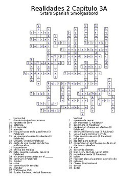 Realidades 2 Vocabulary Crossword Capitulo 3 By Srta S Spanish Smorgasbord