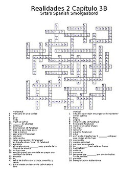 Realidades 2 Vocabulary Crossword Capitulo 3 By Srta S Spanish Smorgasbord