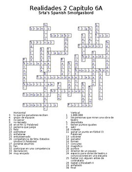 Realidades 2 Vocabulary Crossword Capitulo 6 By Srta S Spanish Smorgasbord