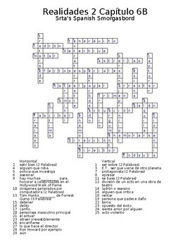 Realidades 2 Vocabulary Crossword Capitulo 6 By Srta S Spanish Smorgasbord