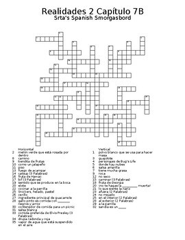 Realidades 2 Vocabulary Crossword Capitulo 7 By Srta S Spanish Smorgasbord
