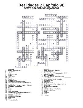 Realidades 2 Vocabulary Crossword Capitulo 9 By Srta S Spanish Smorgasbord