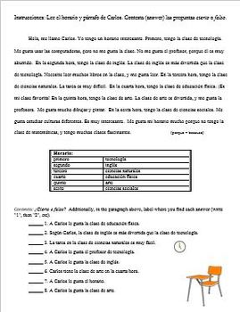 Preview of Realidades / Auténtico 2A Practice Reading Paragraph (level 1)
