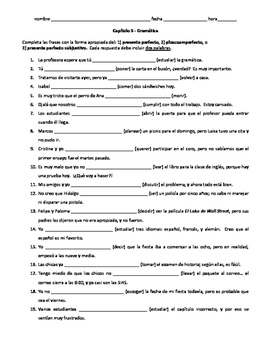 Preview of Realidades 3 Ch5 grammar quiz present perfect, pluperfect, pres perf subjunctive