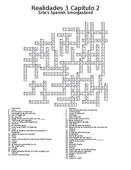 Realidades 3 Vocabulary Crossword Capitulo 2 By Srta S Spanish Smorgasbord