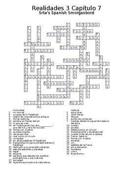 Realidades 3 Vocabulary Crossword Capitulo 7 By Srta S Spanish Smorgasbord