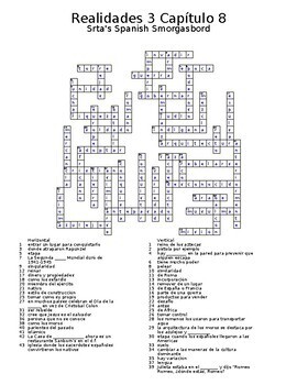 Realidades 3 Vocabulary Crossword Capitulo 8 By Srta S Spanish Smorgasbord