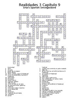 Realidades 3 Vocabulary Crossword Capitulo 9 By Srta S Spanish Smorgasbord
