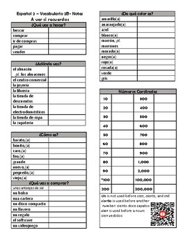 Preview of Realidades Autentico 2 Chapter 2B  Study Guide Notes A ver si recuerdas