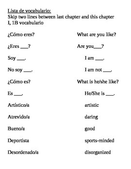 Preview of Realidades I, 1B Vocabulary