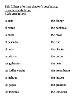 Preview of Realidades I, 3B vocabulary