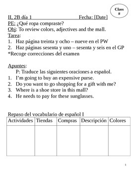 Preview of Realidades II, 2B Chapter Lesson Plans