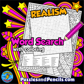 Preview of Realism Art Word Search Puzzle with Coloring | Periods of Art Wordsearch