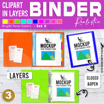 Preview of Realistic Binder Clipart in Layers Bright Neon Colors Set 3
