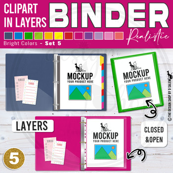 Preview of Realistic Binder Clipart in Layers More Bright  Rainbow Set 5