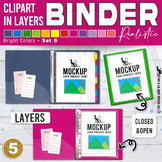 Realistic Binder Clipart in Layers More Bright  Rainbow Set 5