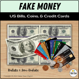 Realistic Fake Money: U.S. Bills, Coins, Bitcoin, Credit C