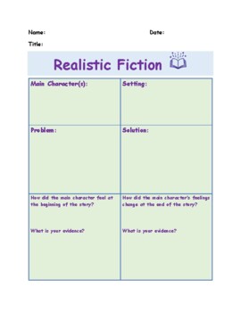 Realistic Fiction Graphic Organizer by Amy Lee | TPT
