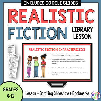 Preview of Realistic Fiction Library Lesson - Middle School Library - Genre Lessons