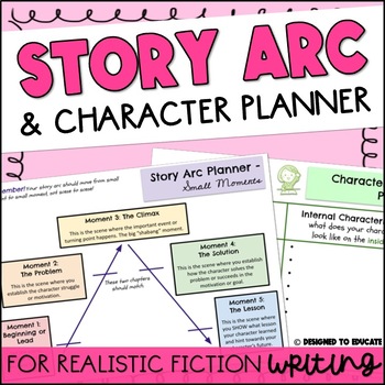 Preview of Realistic Fiction Writing Planners on Character Traits and Story Arcs