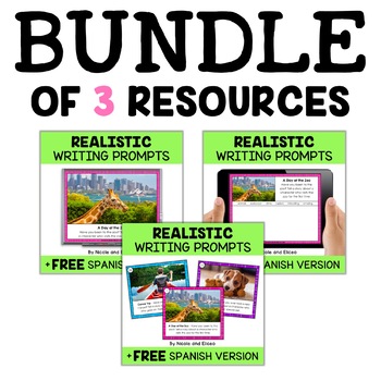 Preview of Realistic Fiction Writing Prompt Bundle + FREE Spanish