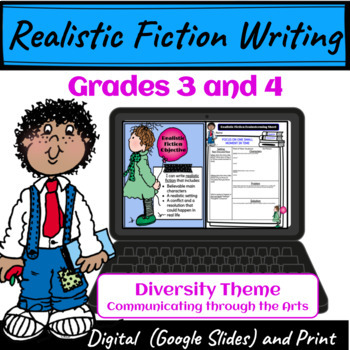 Preview of Realistic Fiction Writing Unit, Diversity Theme, Grades 3 and 4 Digital & Print