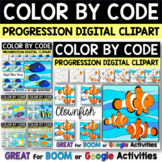 Realistic Fish COLOR BY CODE Digital Progression Clipart BUNDLE