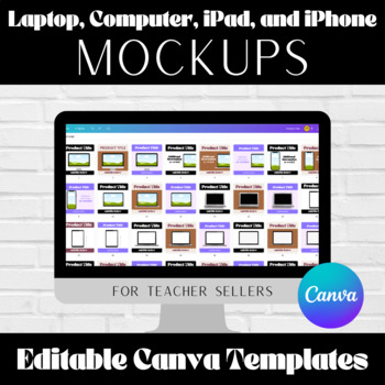 Preview of Realistic Laptop, Computer, iPad, and iPhone Mockups and Clipart Canva Templates